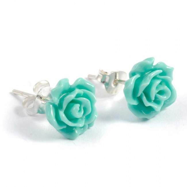 Coloured Rose Stud Earrings - Silver Jewellery - Boutique Nirvana