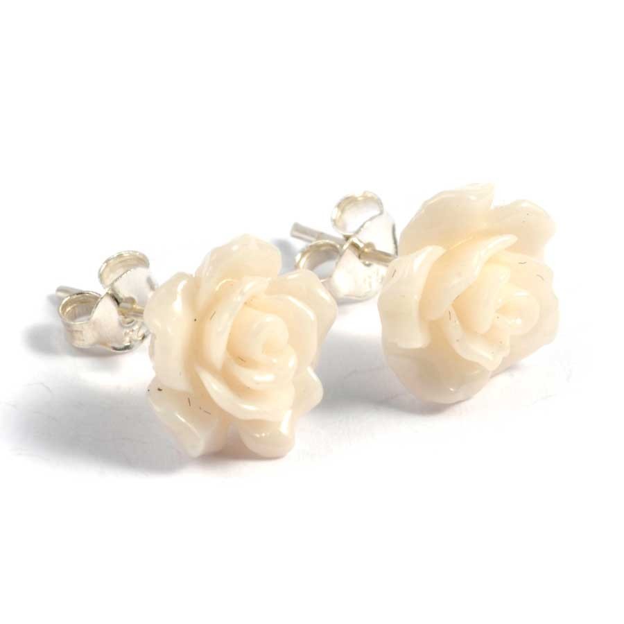 Coloured Rose Stud Earrings - Silver Jewellery - Boutique Nirvana