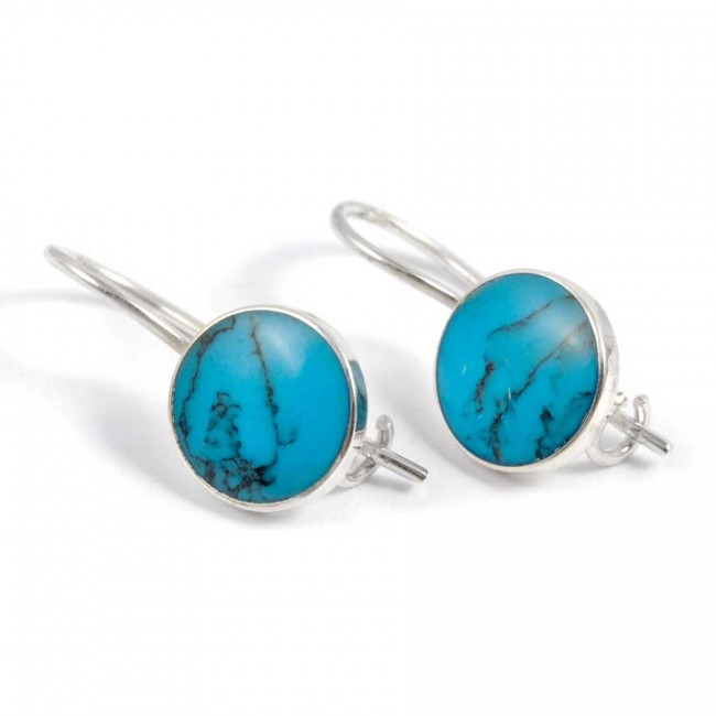Boucles d'oreilles d'argent pierre ronde pendante - Silver Jewellery - Boutique Nirvana