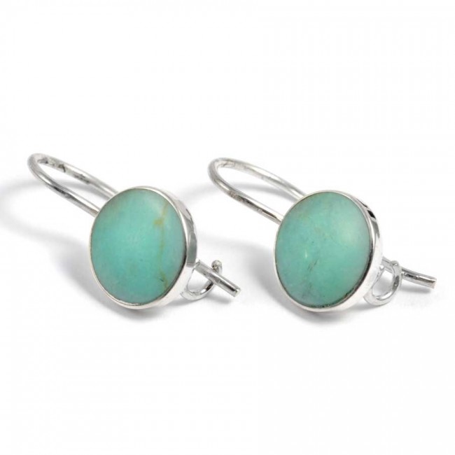 Boucles d'oreilles argent dormeuse pierre ronde pendante - BIJOUX ARGENT - Boutique Nirvana