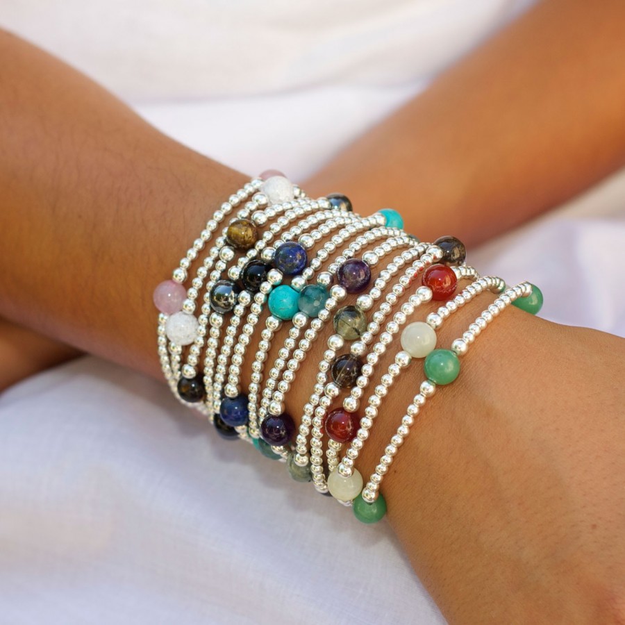 Unique Silver Beaded Gemstone Bracelet - 0 - Boutique Nirvana