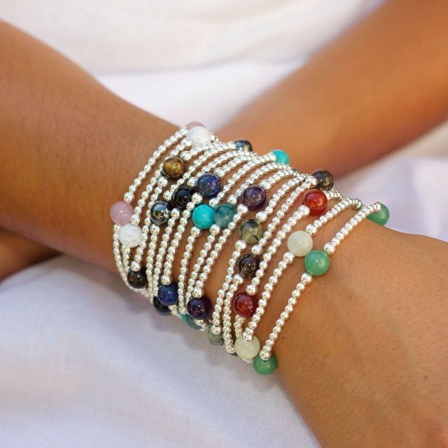 Unique Silver Beaded Gemstone Bracelet - 0 - Boutique Nirvana