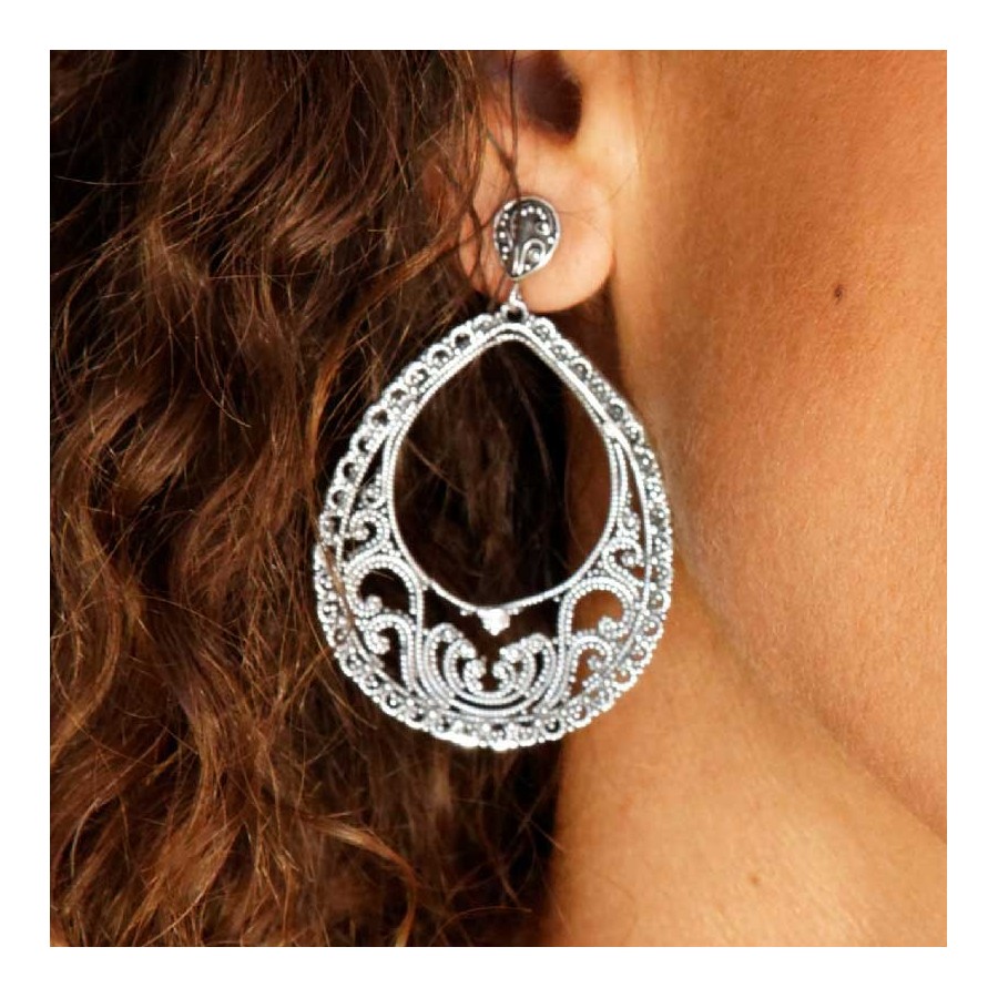 Boucles d'Oreilles Goutes en Argent Filigrane - BIJOUX ARGENT - Boutique Nirvana