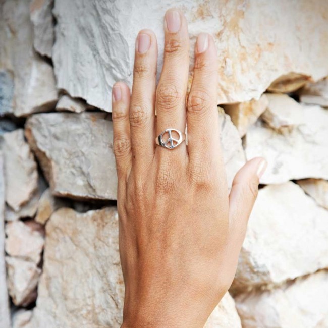 Sterling Silver Peace Sign Ring - Silver Jewellery - Boutique Nirvana
