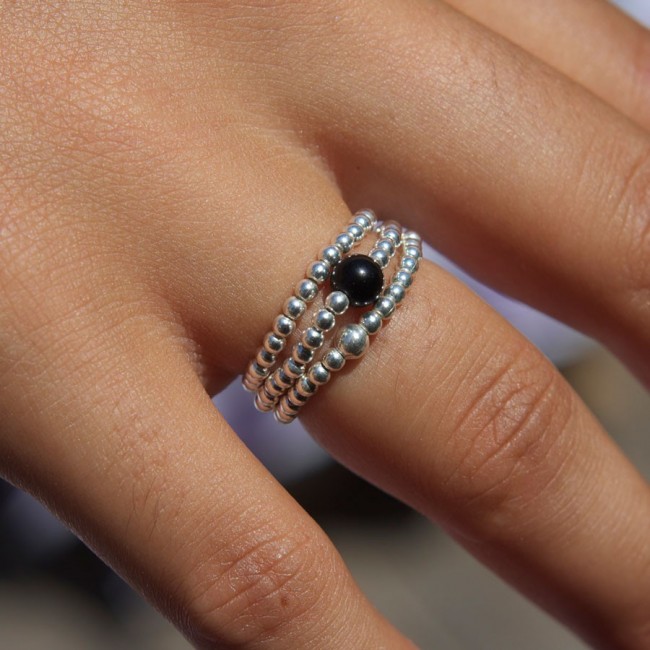 Unique Silver Beaded Gemstone Ring - Silver Jewellery - Boutique Nirvana