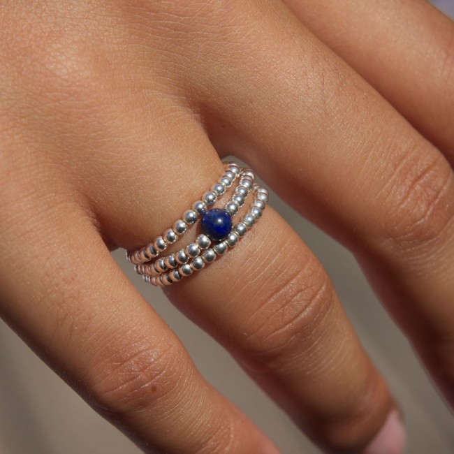 Unique Silver Beaded Gemstone Ring - Silver Jewellery - Boutique Nirvana