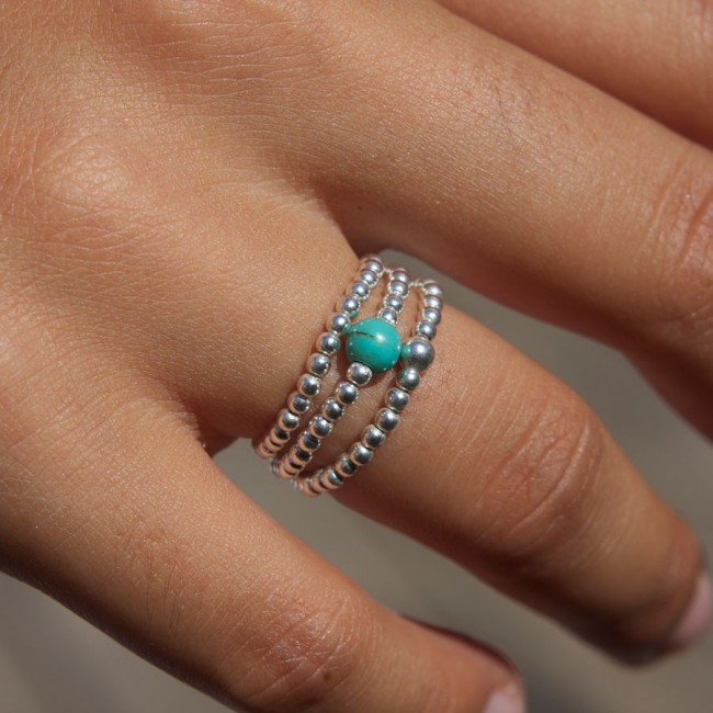 Unique Silver Beaded Gemstone Ring - Silver Jewellery - Boutique Nirvana