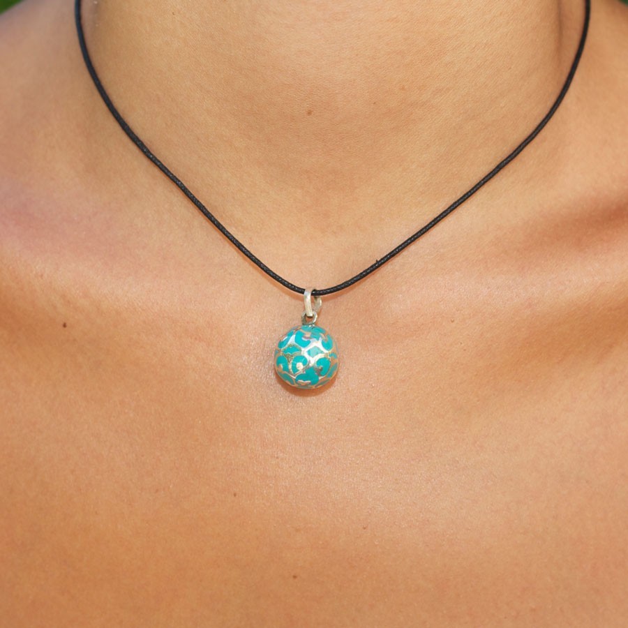 Silver Bola Cage Pendant with Enamelled Ball - Silver Jewellery - Boutique Nirvana