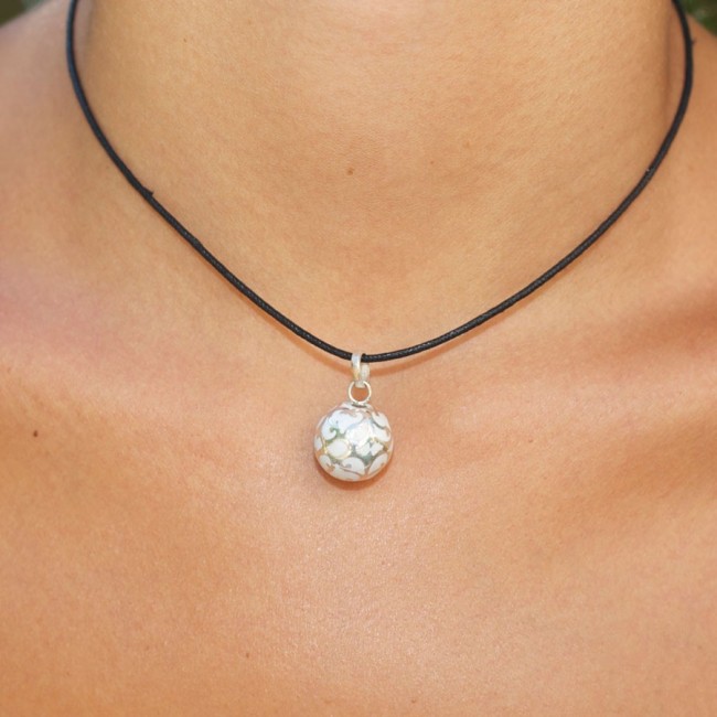 Silver Bola Cage Pendant with Enamelled Ball - Silver Jewellery - Boutique Nirvana