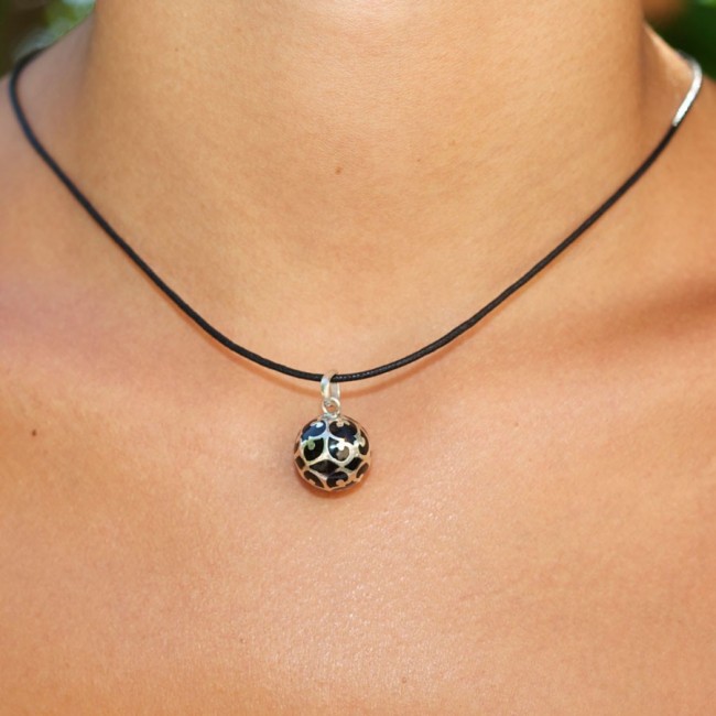 Silver Bola Cage Pendant with Enamelled Ball - Silver Jewellery - Boutique Nirvana