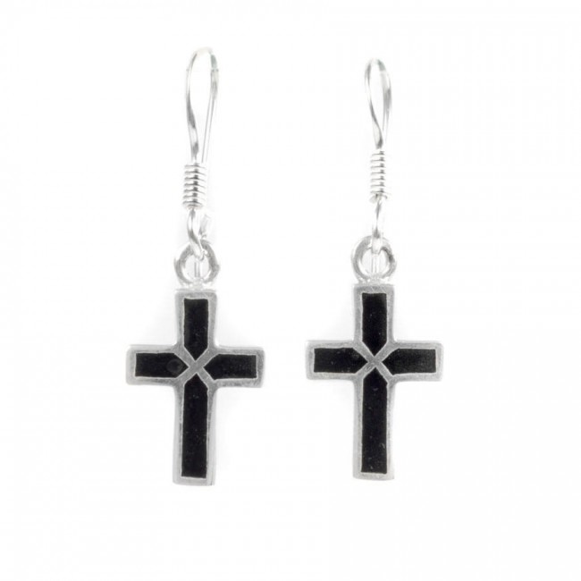 Boucles d'oreilles croix pendante incrustation pierres - Silver Jewellery - Boutique Nirvana
