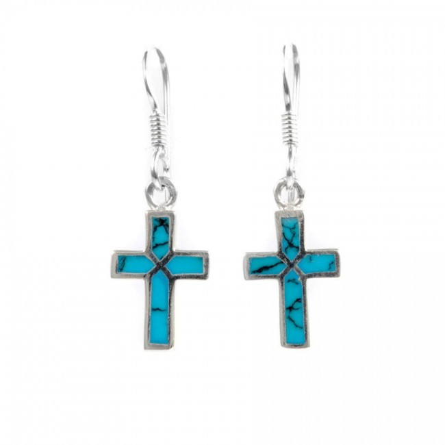 Boucles d'oreilles croix pendante incrustation pierres - Silver Jewellery - Boutique Nirvana