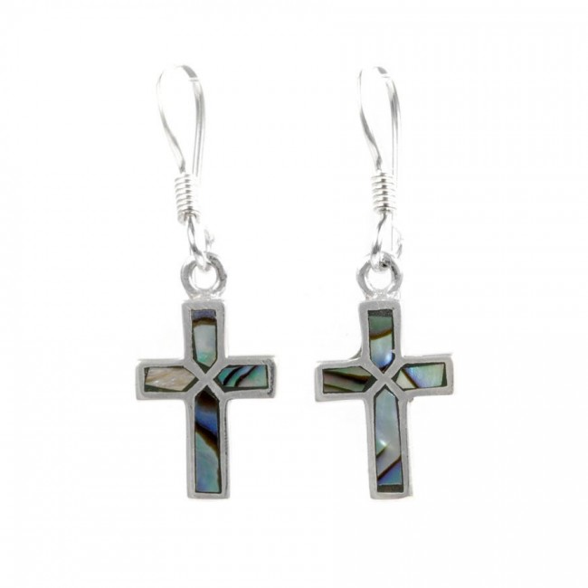 Boucles d'oreilles croix pendante incrustation pierres - BIJOUX ARGENT - Boutique Nirvana