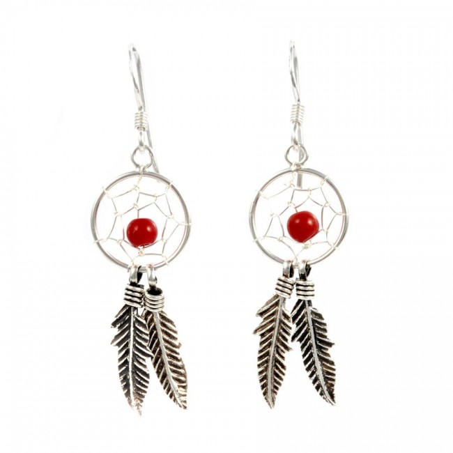 Boucles d'oreilles capteur de reves double plume - Silver Jewellery - Boutique Nirvana