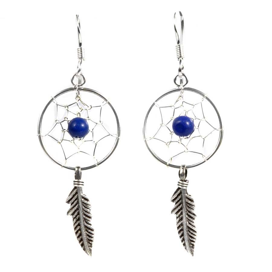 Boucles d'oreilles capteur de rêve - 1 plume - Silver Jewellery - Boutique Nirvana