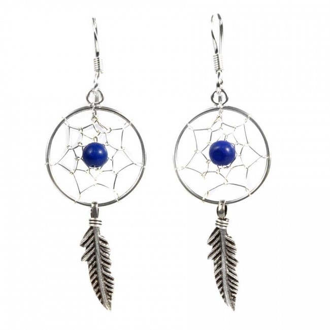 Boucles d'oreilles capteur de rêve - 1 plume - Silver Jewellery - Boutique Nirvana