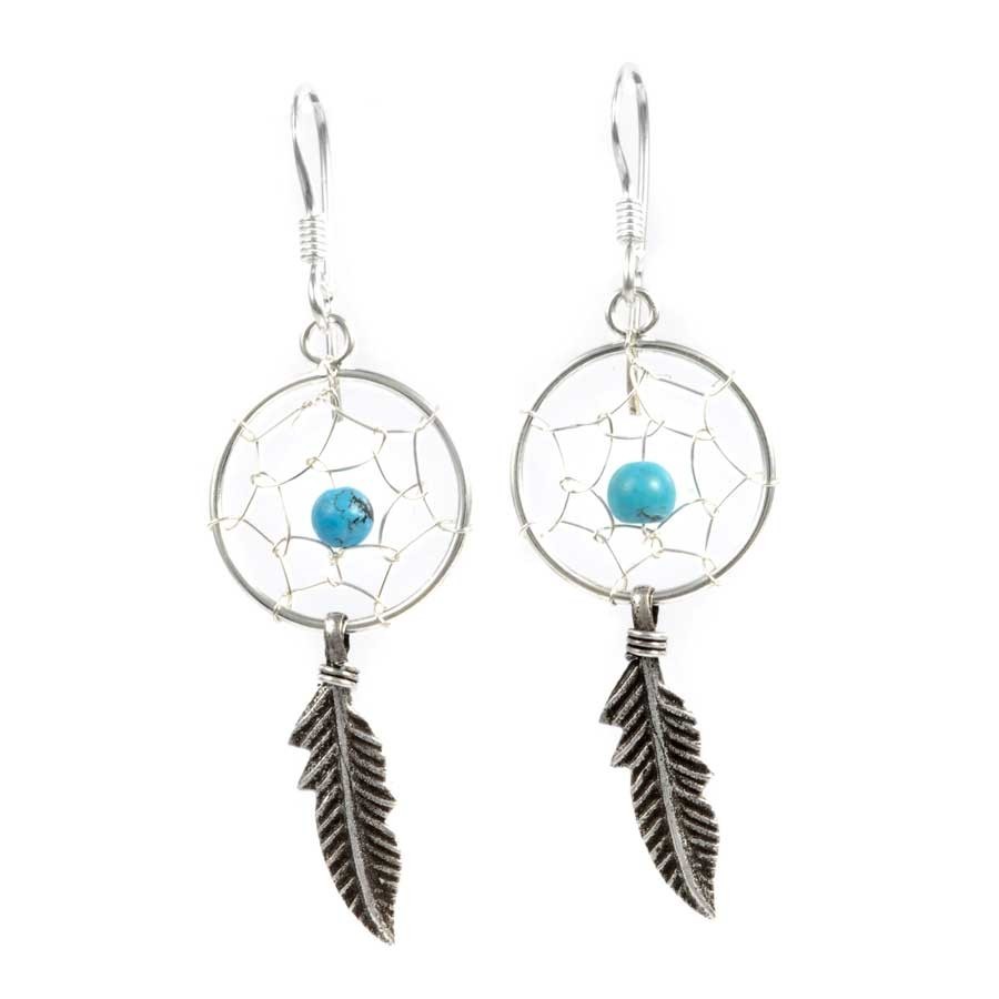 Boucles d'oreilles capteur de rêve - 1 plume - Silver Jewellery - Boutique Nirvana