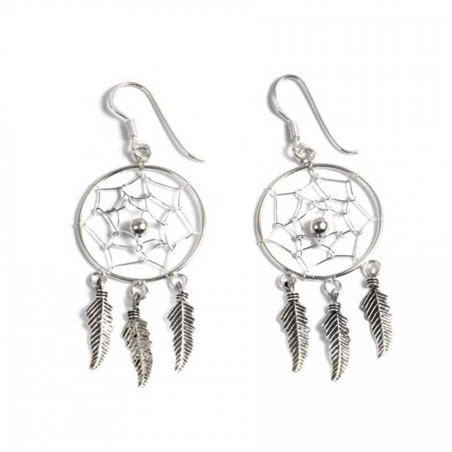 Boucles d'oreilles capteur de rêve argent Ama - BIJOUX ARGENT - Boutique Nirvana