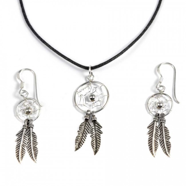 Pendentif capteur de rêves double plume - Silver Jewellery - Boutique Nirvana