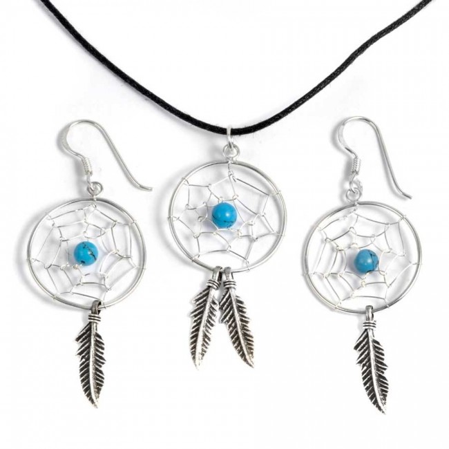 Pendentif grand capteurs de rêves 2 plumes - Silver Jewellery - Boutique Nirvana