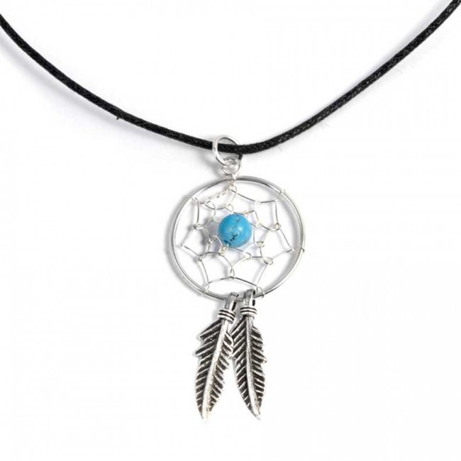 Pendentif moyen capteurs de rêves 2 plumes - Silver Jewellery - Boutique Nirvana