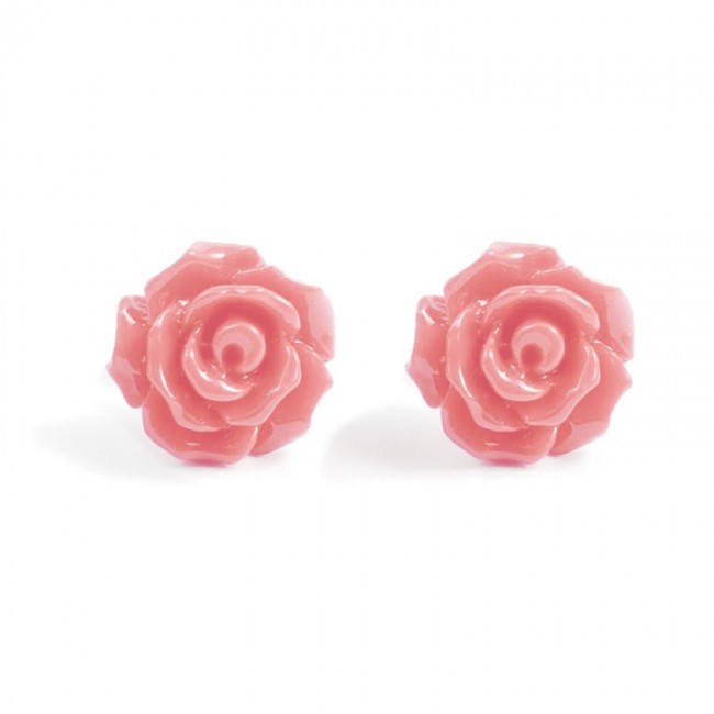 Coloured Rose Stud Earrings - Silver Jewellery - Boutique Nirvana