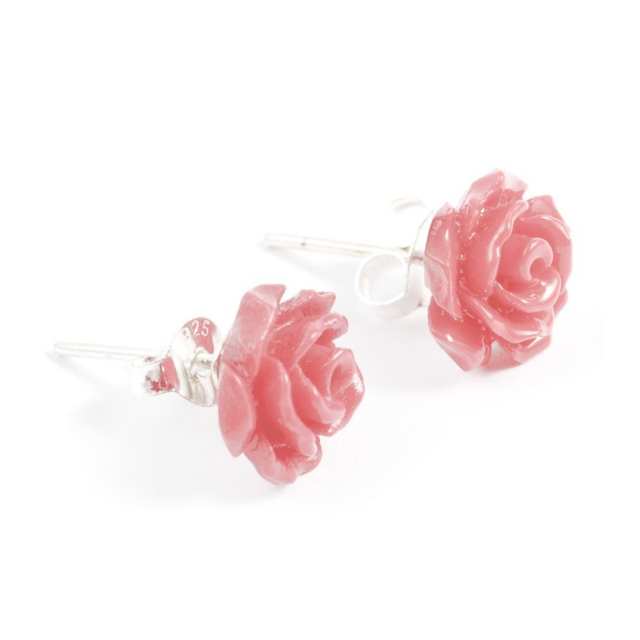 Coloured Rose Stud Earrings - Silver Jewellery - Boutique Nirvana