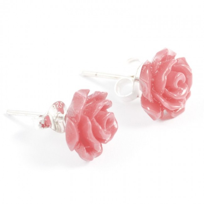 Coloured Rose Stud Earrings - Silver Jewellery - Boutique Nirvana