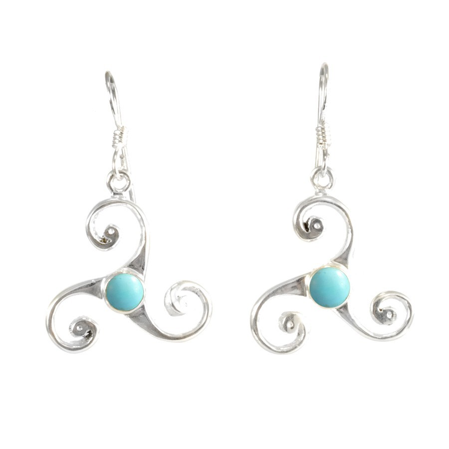 Boucles d'oreilles triskel en argent avec pierre - BIJOUX ARGENT - Boutique Nirvana