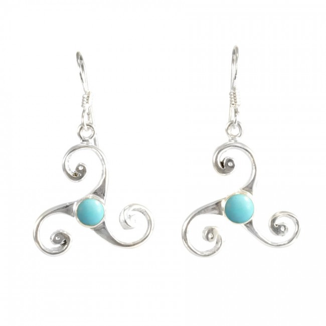 Celtic Triple Spiral Earrings with Gemstones - Silver Jewellery - Boutique Nirvana