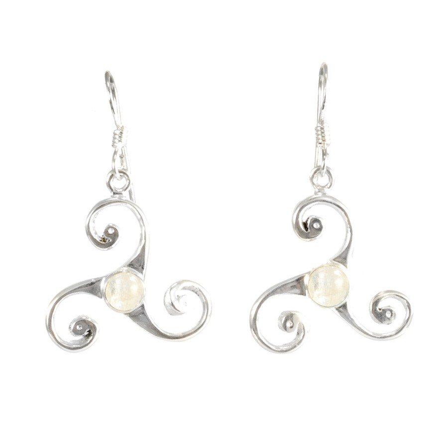 Celtic Triple Spiral Earrings with Gemstones - Silver Jewellery - Boutique Nirvana