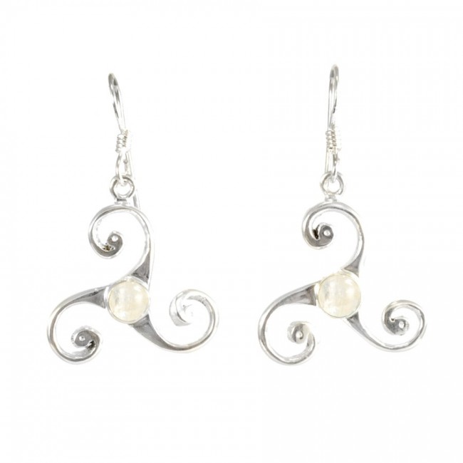 Celtic Triple Spiral Earrings with Gemstones - Silver Jewellery - Boutique Nirvana