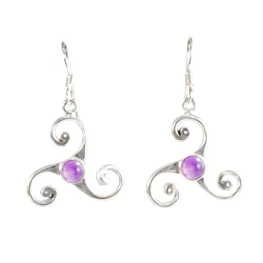 Celtic Triple Spiral Earrings with Gemstones - Silver Jewellery - Boutique Nirvana