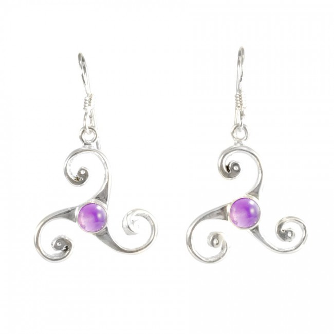 Celtic Triple Spiral Earrings with Gemstones - Silver Jewellery - Boutique Nirvana
