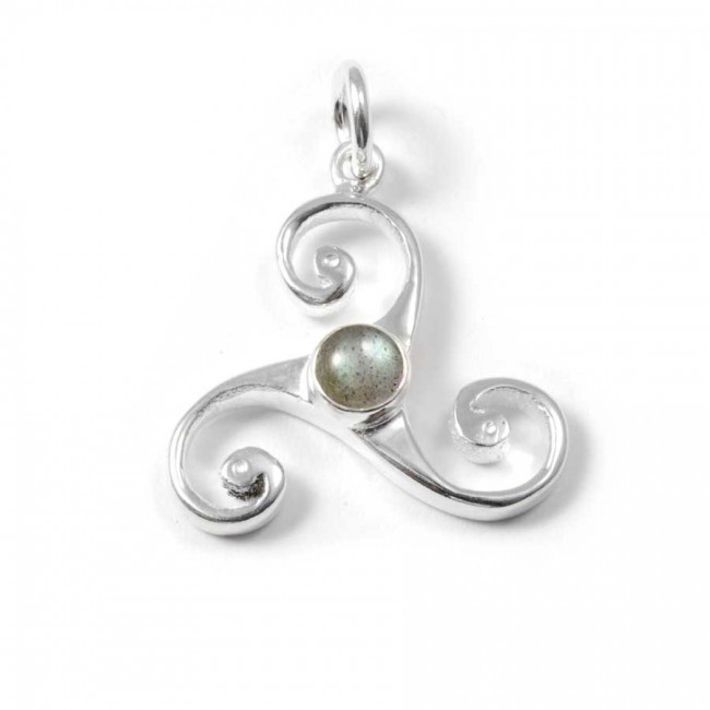 Celtic Triple Spiral Pendant with Gemstone - Silver Jewellery - Boutique Nirvana