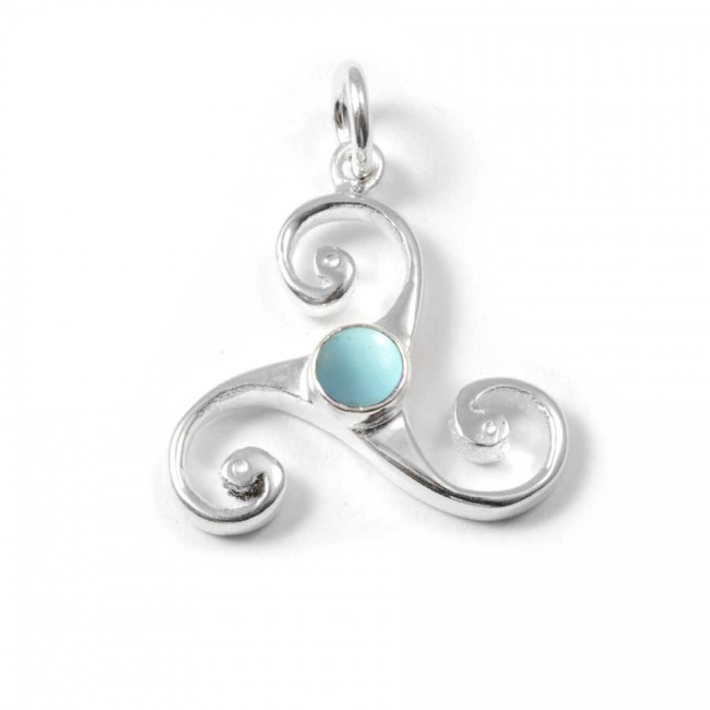 Celtic Triple Spiral Pendant with Gemstone - Silver Jewellery - Boutique Nirvana