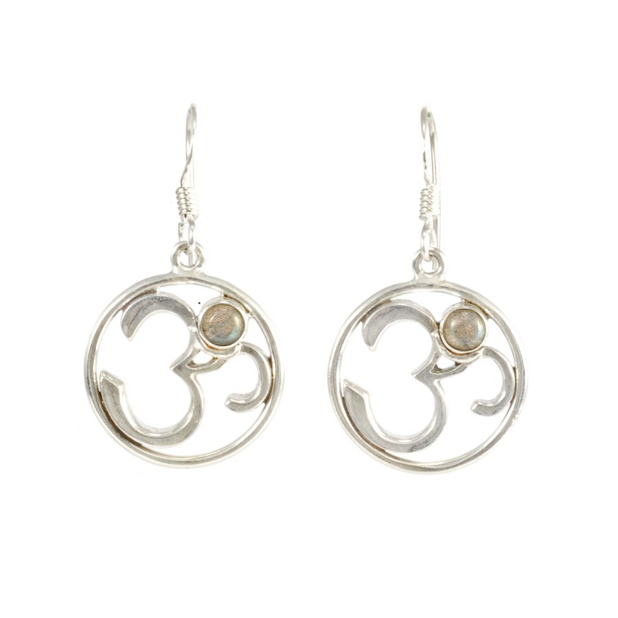 Boucles d'oreilles en argent avec om et pierre - BIJOUX ARGENT - Boutique Nirvana