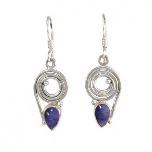 Silver Spiral Earrings with Natural Stone - Silver Jewellery - Boutique Nirvana