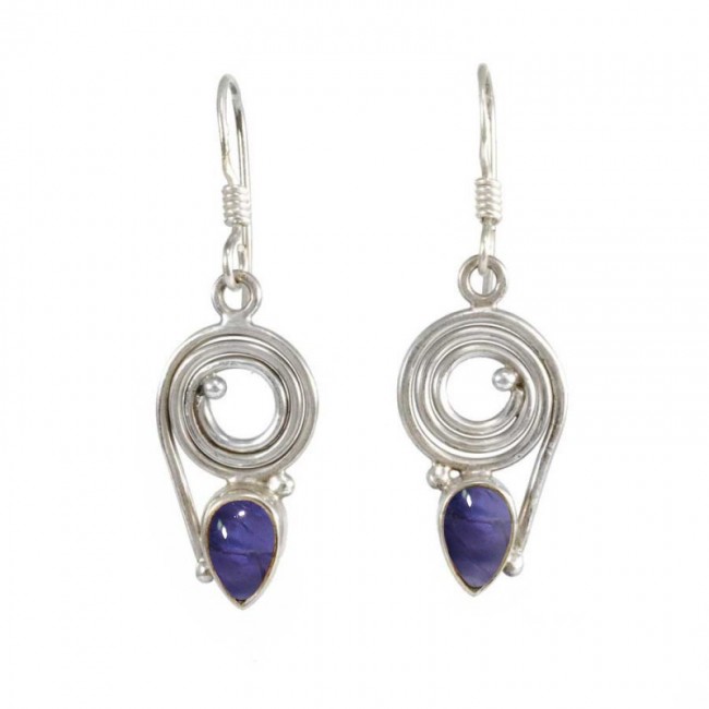 Silver Spiral Earrings with Natural Stone - Silver Jewellery - Boutique Nirvana