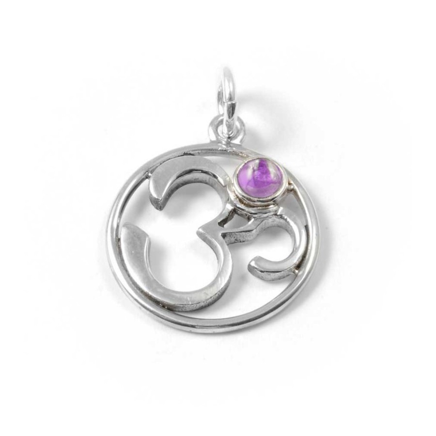 Om Pendant with Natural Stone - Silver Jewellery - Boutique Nirvana