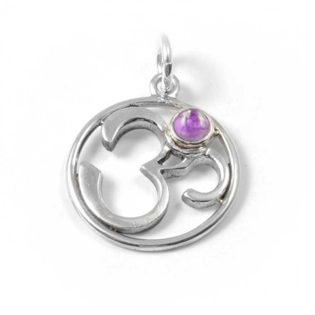Om Pendant with Natural Stone - Silver Jewellery - Boutique Nirvana