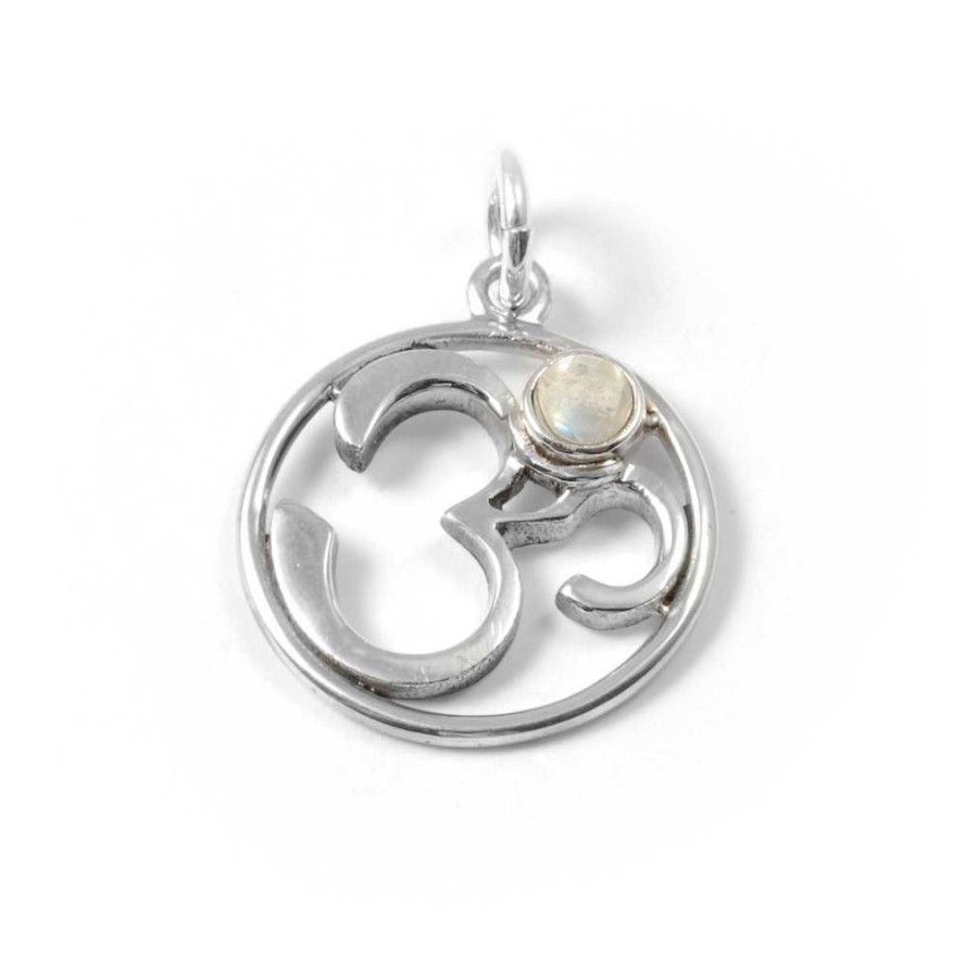Om Pendant with Natural Stone - Silver Jewellery - Boutique Nirvana