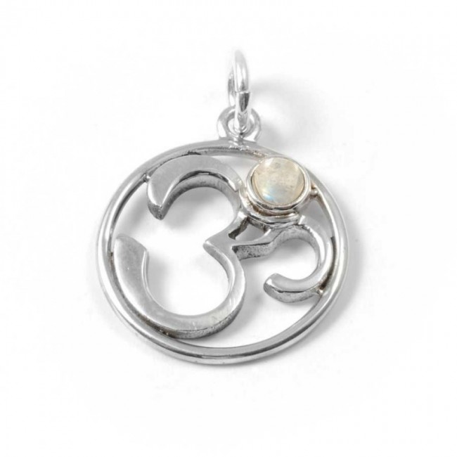 Om Pendant with Natural Stone - Silver Jewellery - Boutique Nirvana