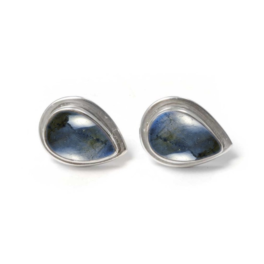 Boucles d'oreille pierre en goutte avec contour d'argent - BIJOUX ARGENT - Boutique Nirvana