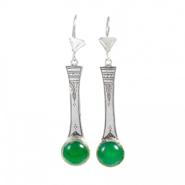 Boucles d'oreilles Touareg longues pierre ronde - Silver Jewellery - Boutique Nirvana