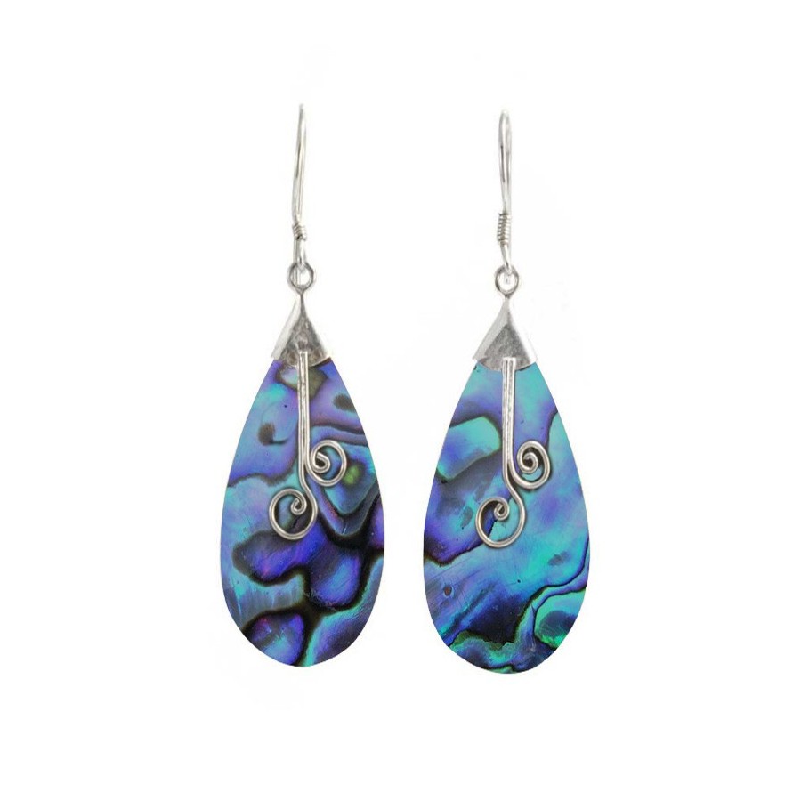 Indonesian Abalone Shell Drop Earrings - Silver Jewellery - Boutique Nirvana