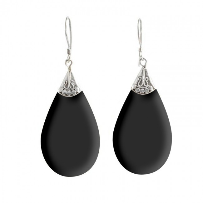 Boucles d'oreilles en argent goutte pierre et chapeau - BIJOUX ARGENT - Boutique Nirvana