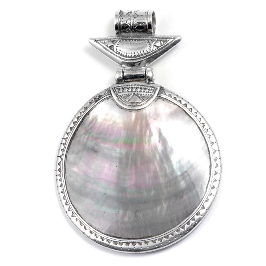 Pendentif Touareg nacre contour d'argent - Silver Jewellery - Boutique Nirvana