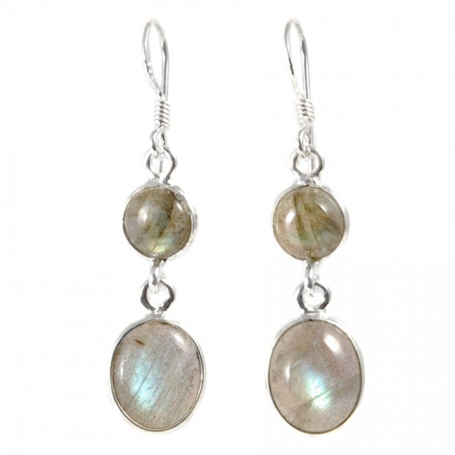 Boucle d'oreilles pendantes avec pierre ronde et ovale - BIJOUX ARGENT - Boutique Nirvana