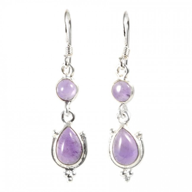 Boucle d'oreilles pendantes avec pierre ronde et goutte - BIJOUX ARGENT - Boutique Nirvana